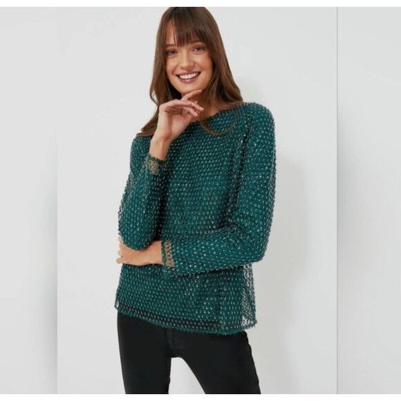 NWT Tuckernuck Hyacinth House Green Sequin Gemma Blouse Long Sleeve Sz XS - Picture 1 of 5